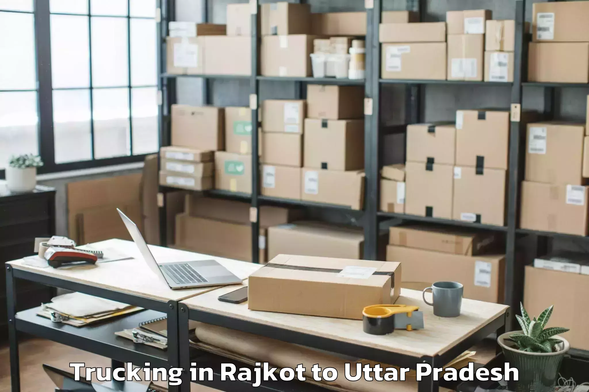 Easy Rajkot to Bilthra Trucking Booking